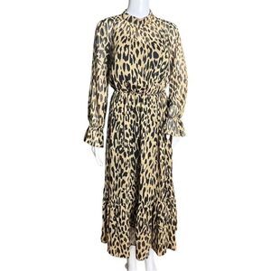 Banana Republic Dress Women 0‎ Cheetah Print Leopard Sheer Midi Black Liner Edgy